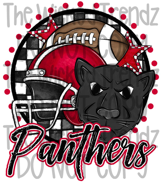 Panthers Red Football Team Mascot Digital Design