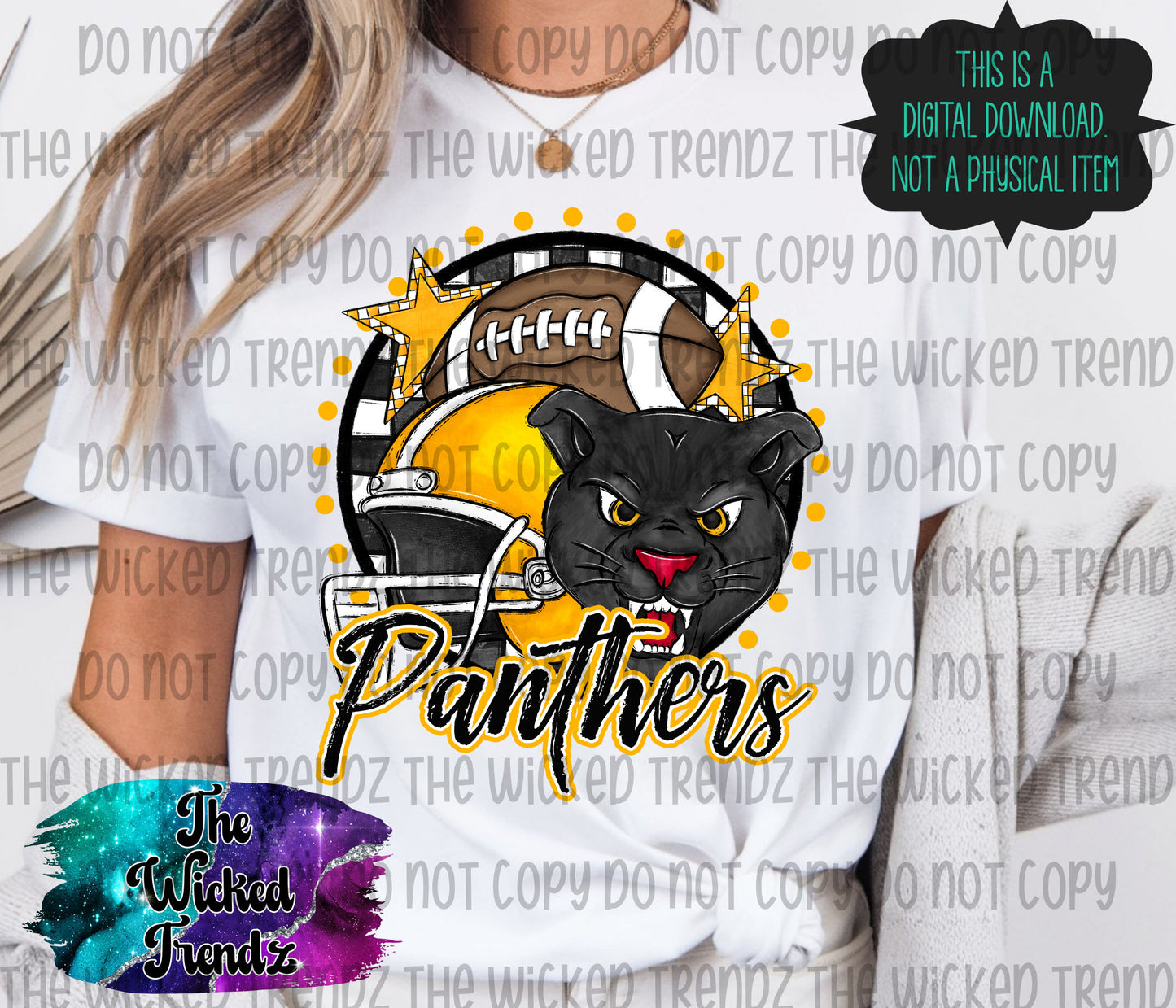 Panthers Yellow Football Mascot Digital Design