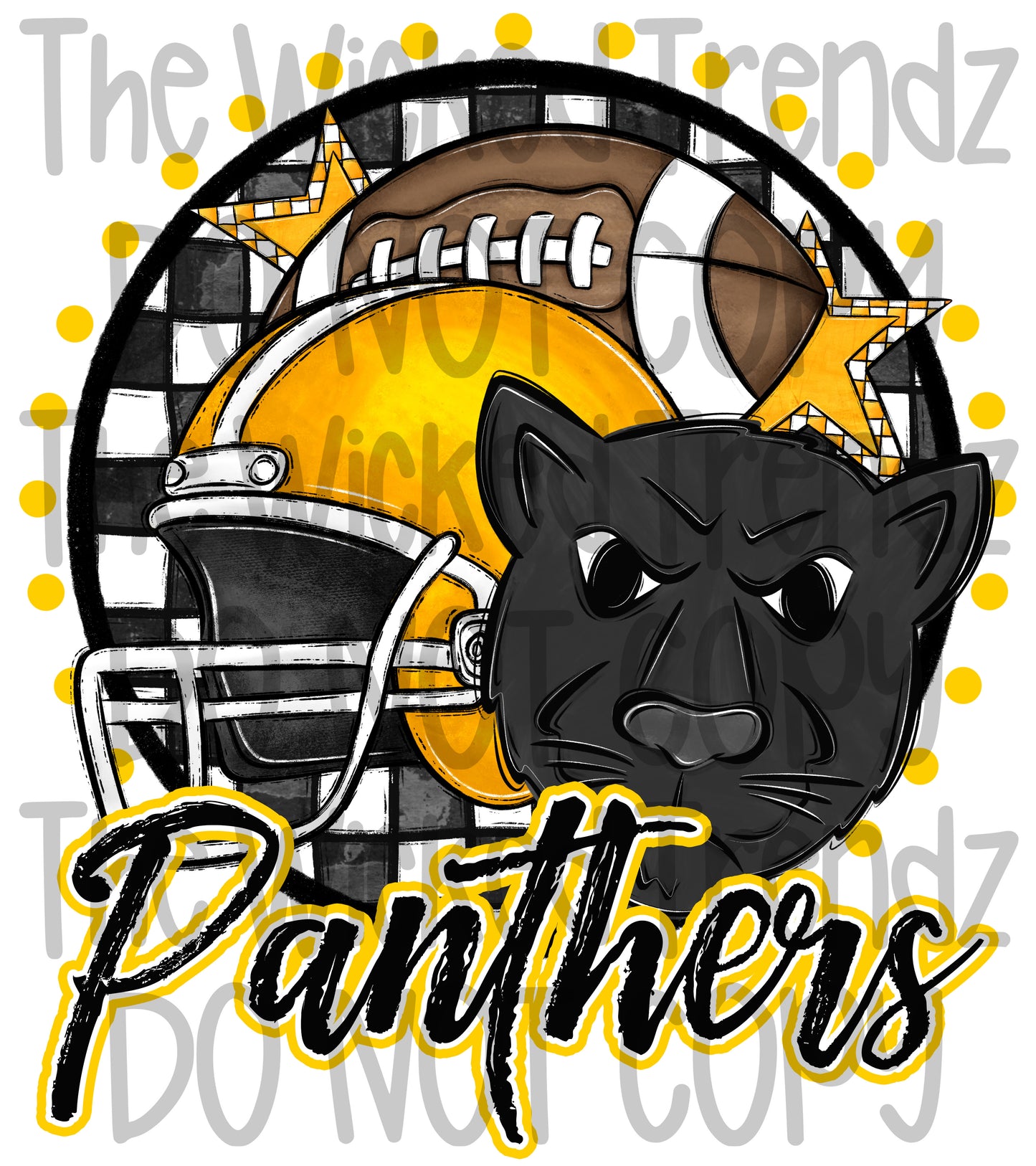 Panthers Yellow Football Mascot Digital Design