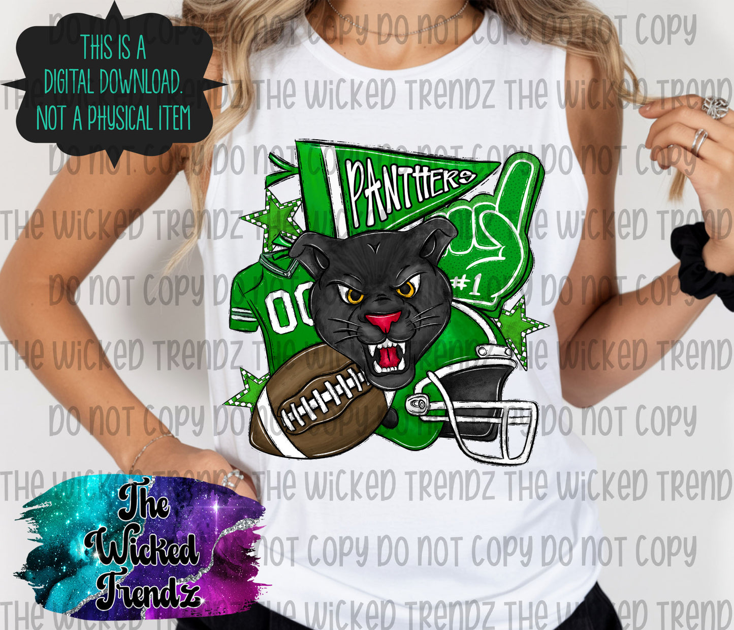 Panthers Green Football Mascot Digital Design