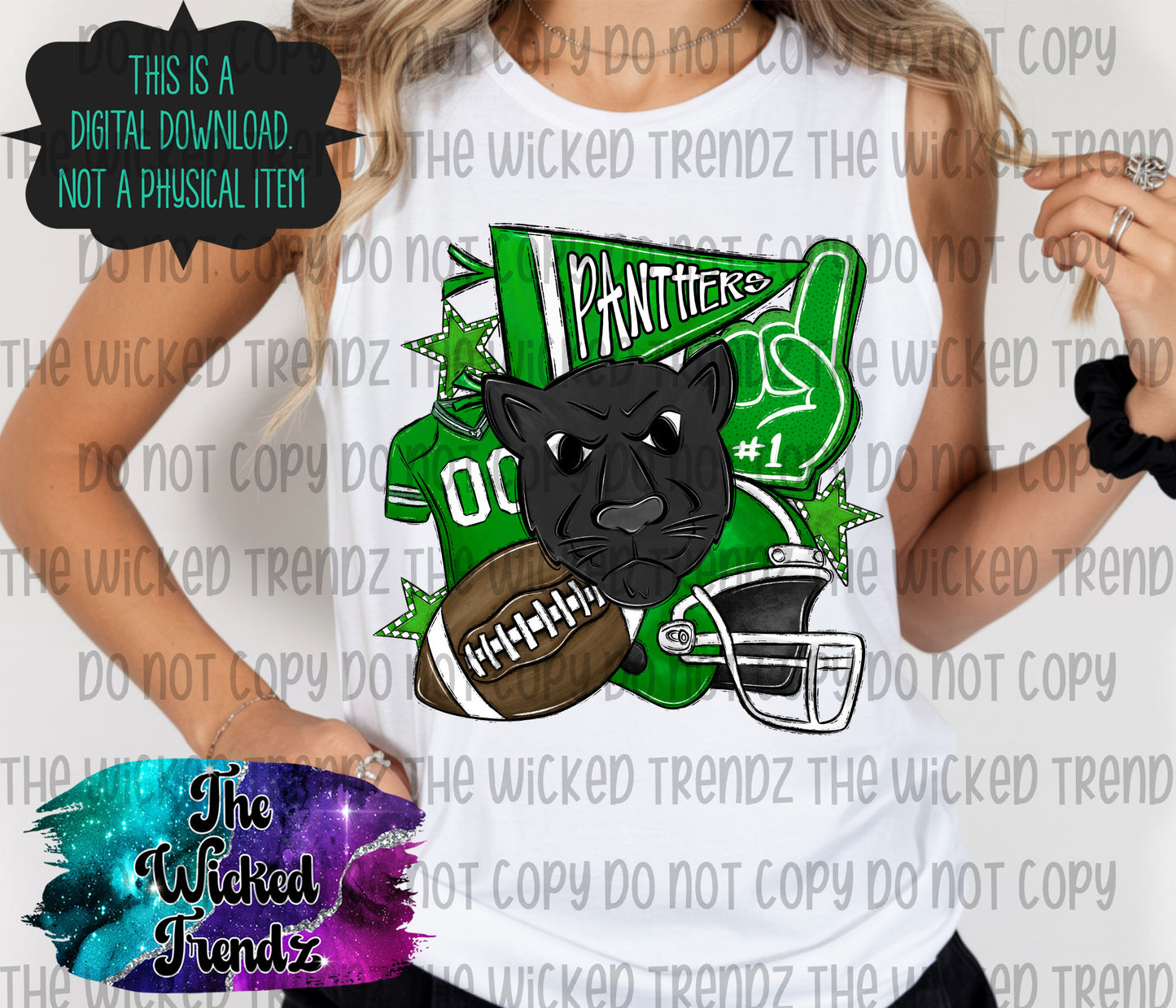 Panthers Green Football Mascot Digital Design