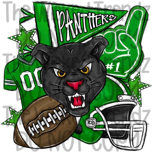 Panthers Green Football Team Mascot Digital Design