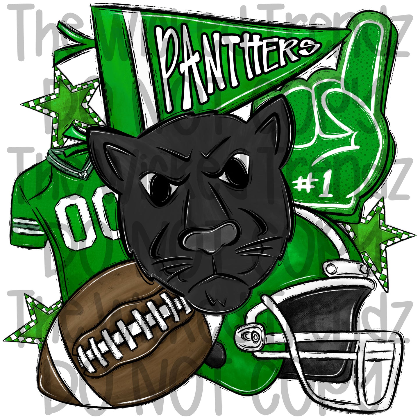 Panthers Green Football Mascot Digital Design