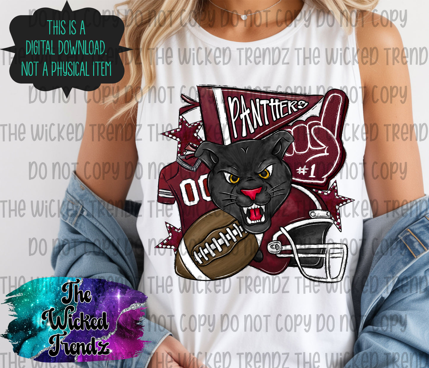 Panthers Maroon Football Mascot Digital Design