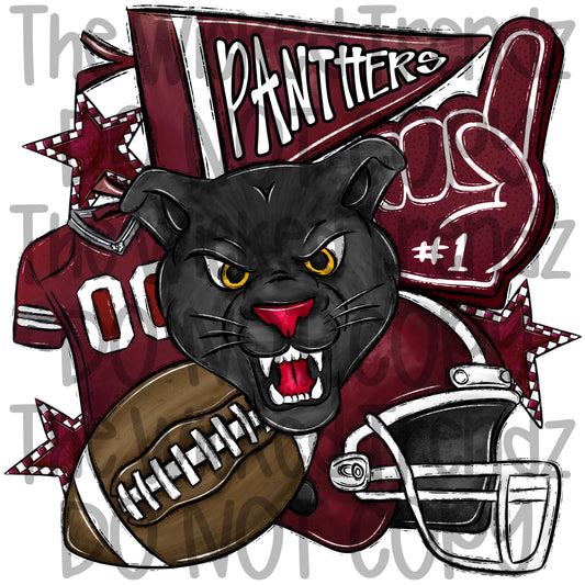 Panthers Maroon Football Team Mascot Digital Design