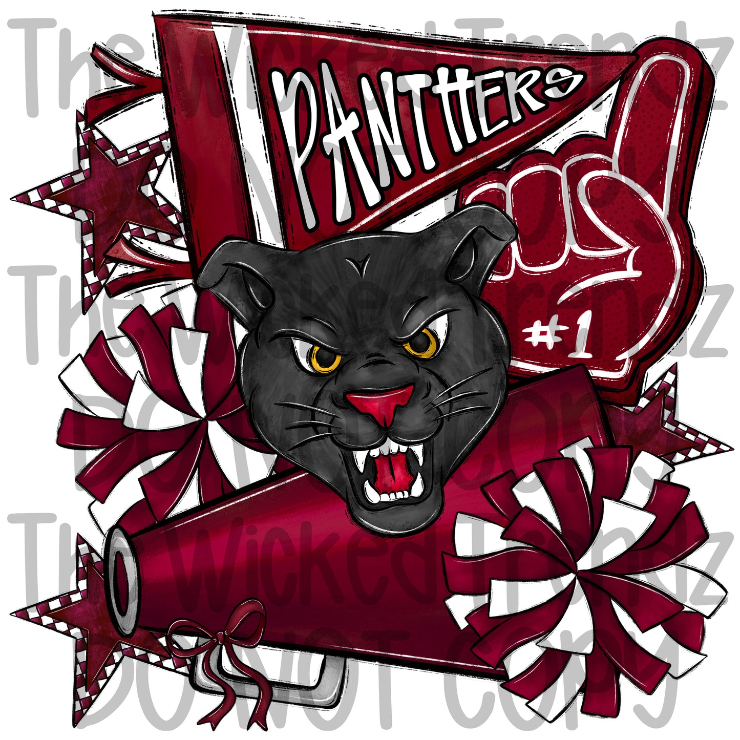 Panthers Maroon Cheer Cheerleading Cheerleader Mascot Digital Design Spirit Shirt Design
