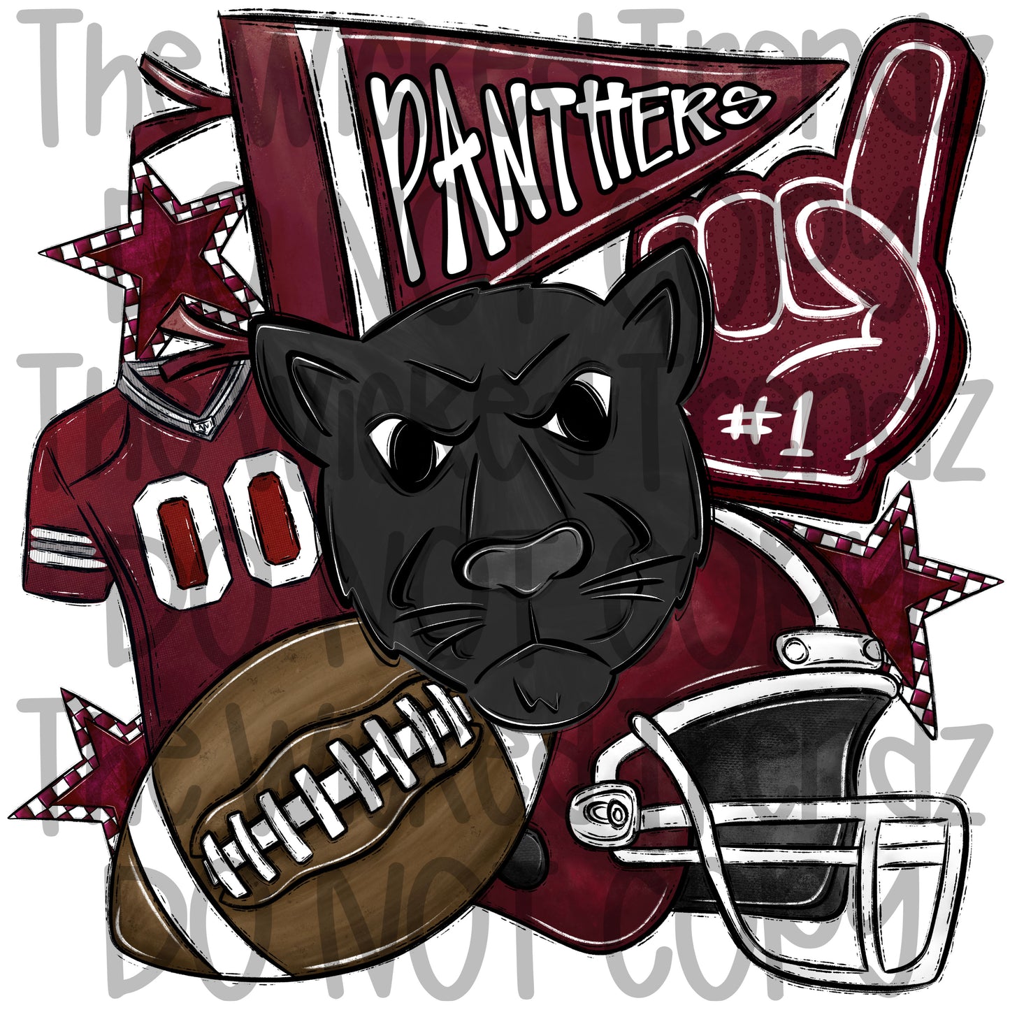 Panthers Maroon Football Mascot Digital Design