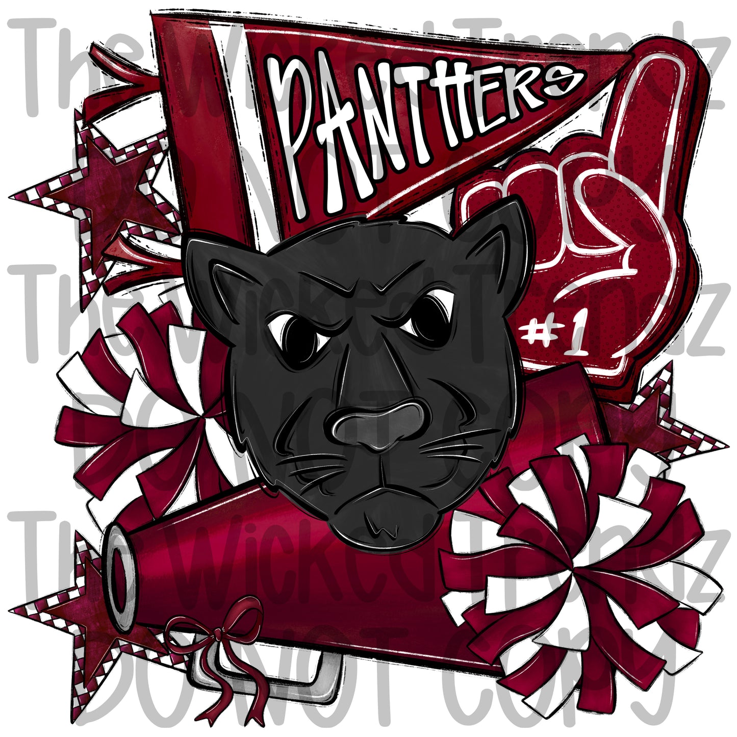 Panthers Maroon Cheer Cheerleading Cheerleader Mascot Digital Design Spirit Shirt Design