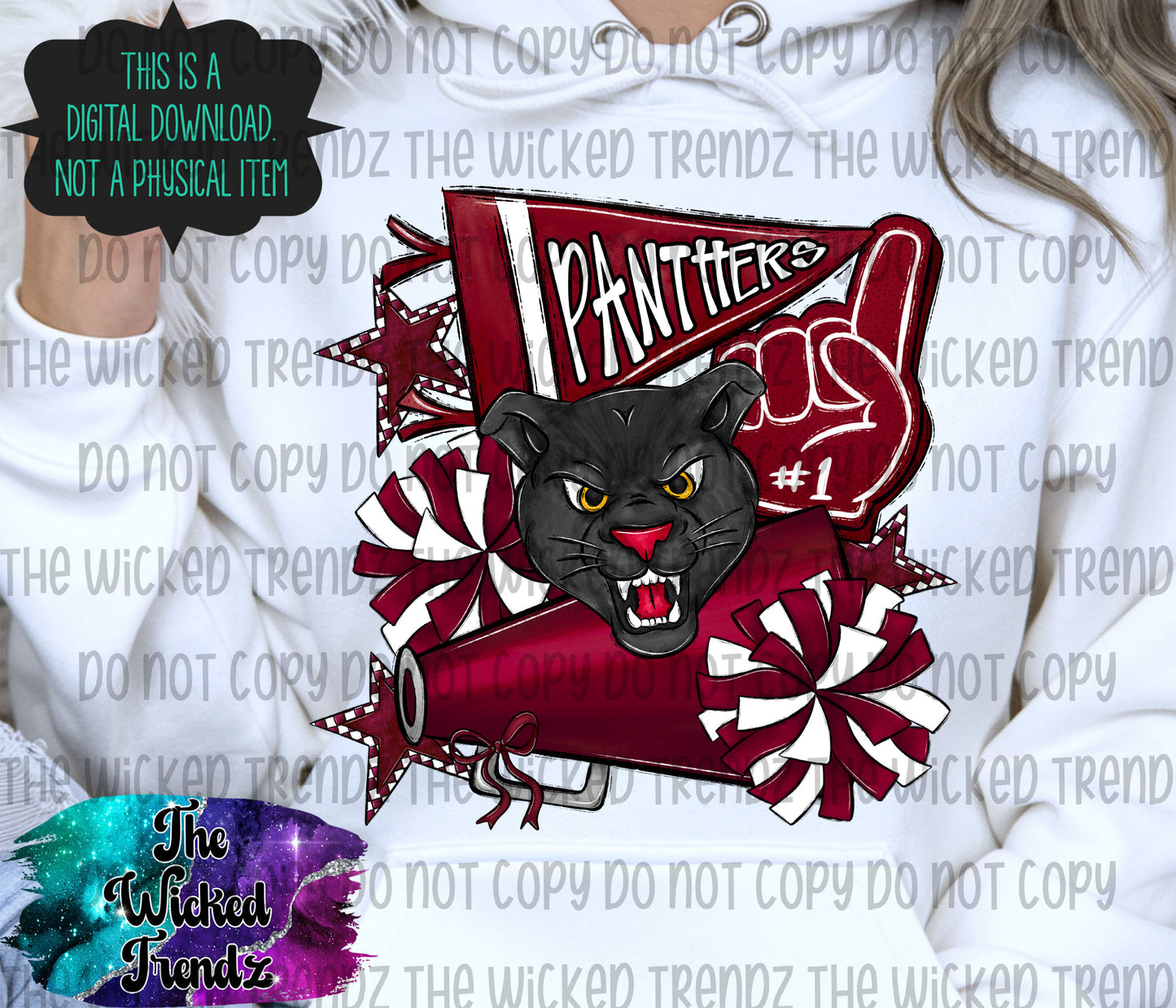 Panthers Maroon Cheer Cheerleading Cheerleader Mascot Digital Design Spirit Shirt Design