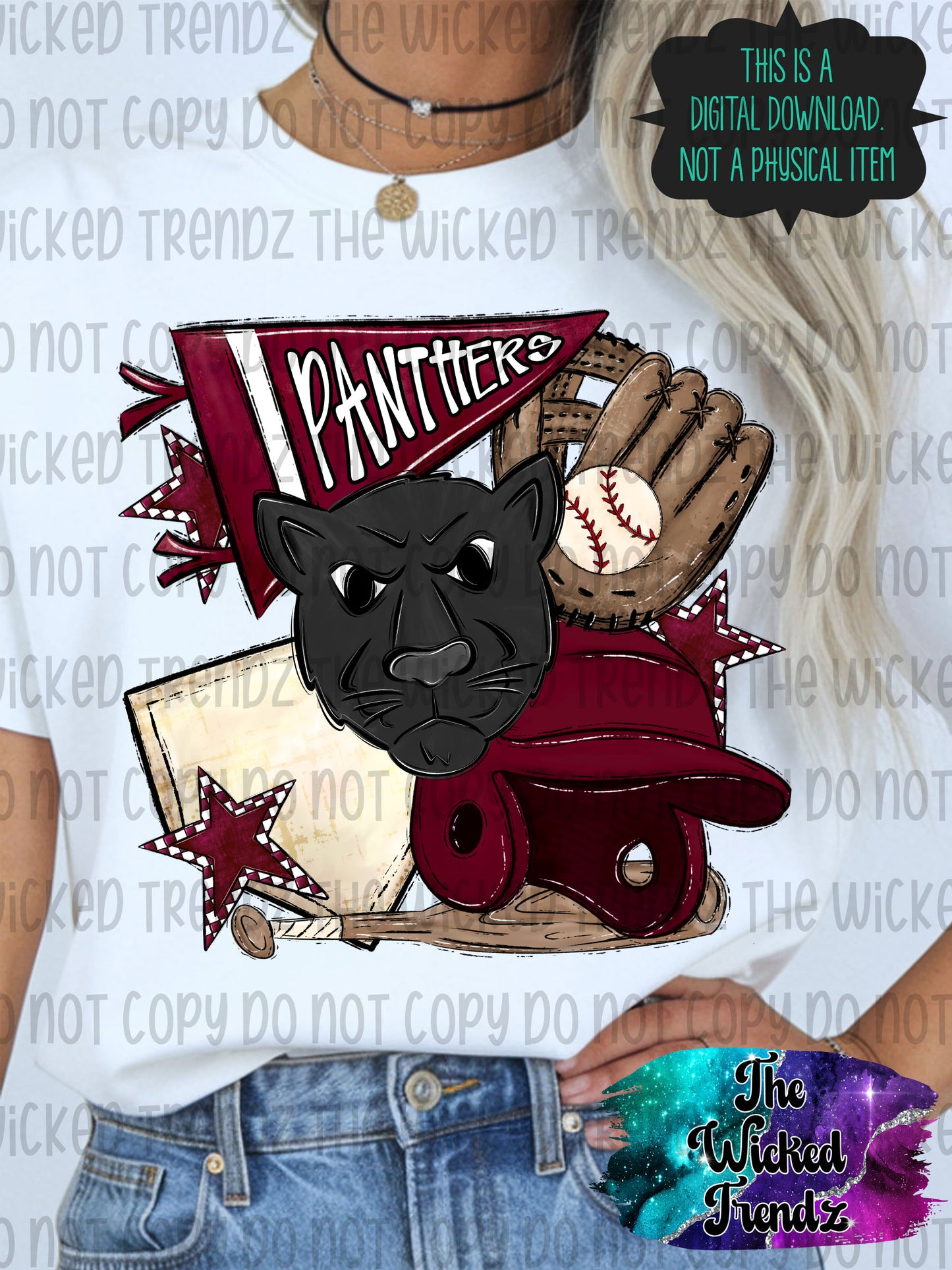 Panthers Maroon Baseball Team Mascot Digital Design