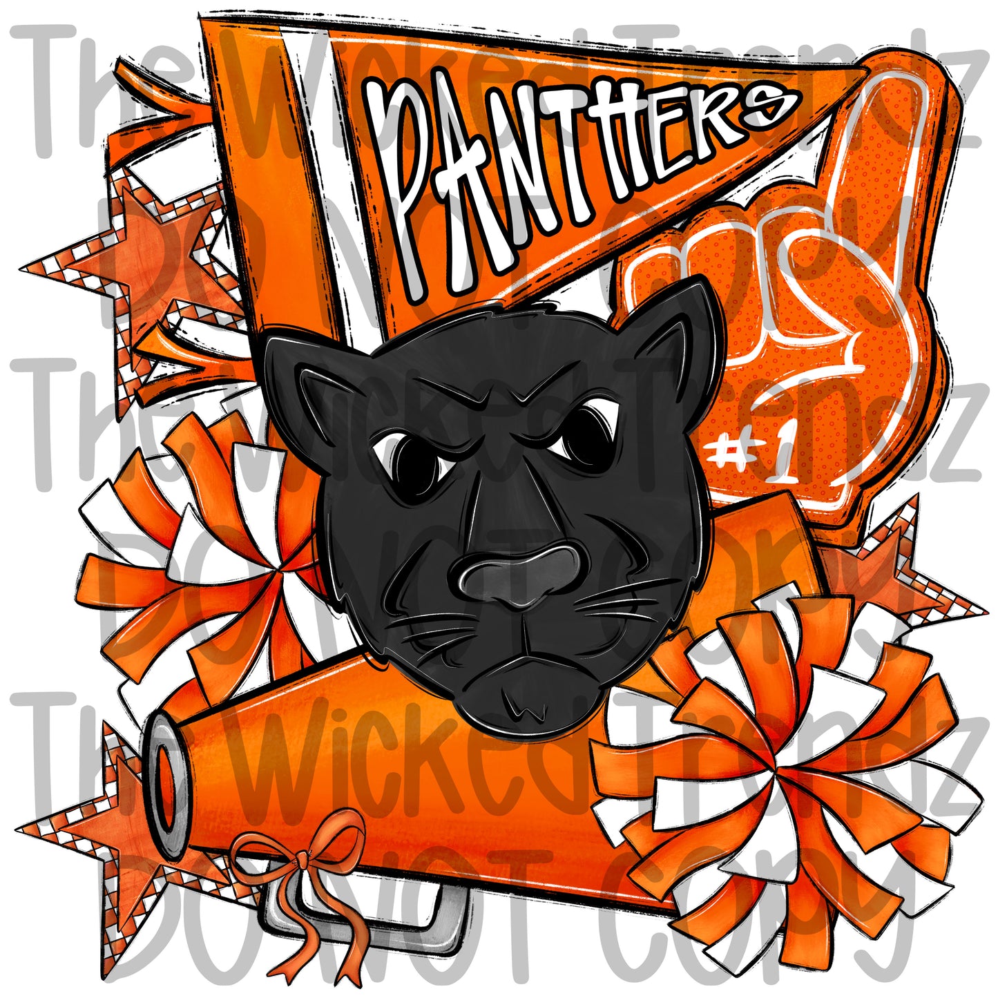 Panthers Orange Cheer Cheerleading Cheerleader Mascot Digital Design Spirit Shirt Design