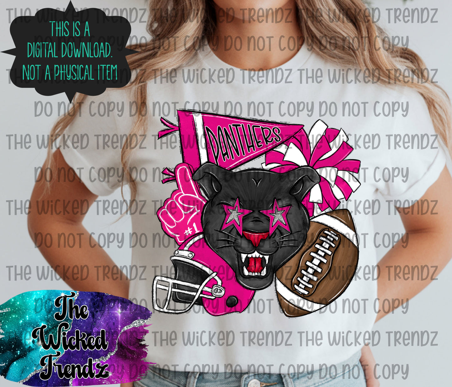 Panthers Pink Out Football Cheer Mascot Digital Design October Awareness