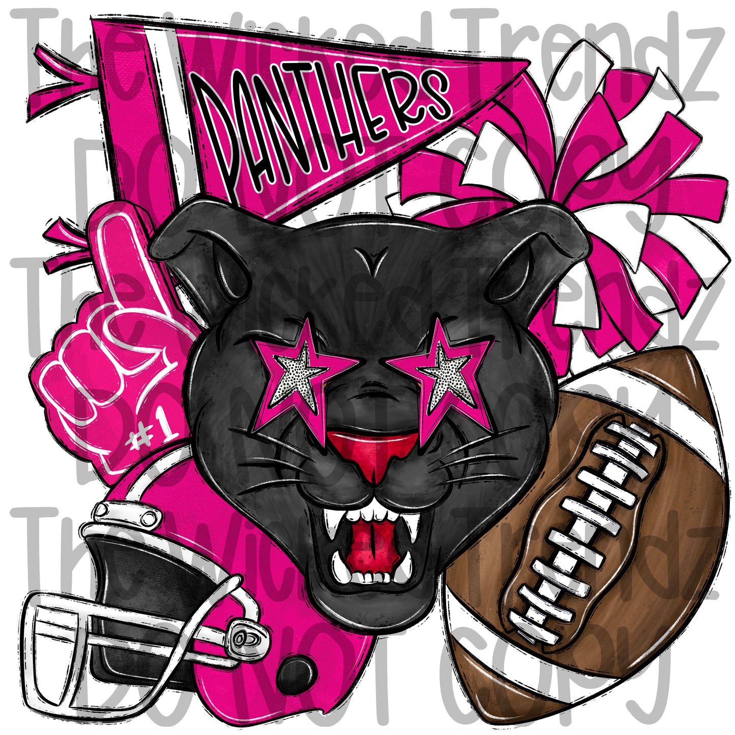 Panthers Pink Out Football Cheer Mascot Digital Design October Awareness