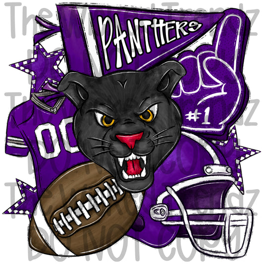 Panthers Purple Football Team Mascot Digital Design