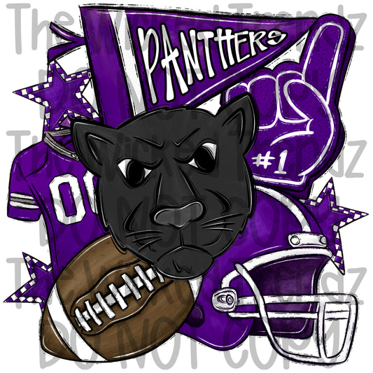 Panthers Purple Football Team Mascot Digital Design
