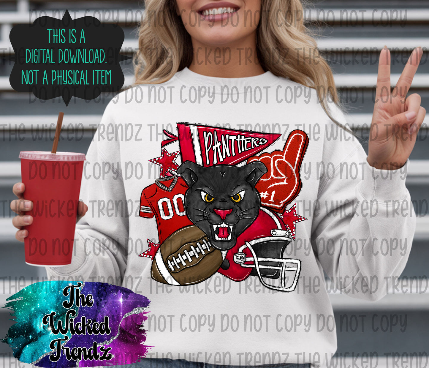Panthers Red Football Mascot Digital Design