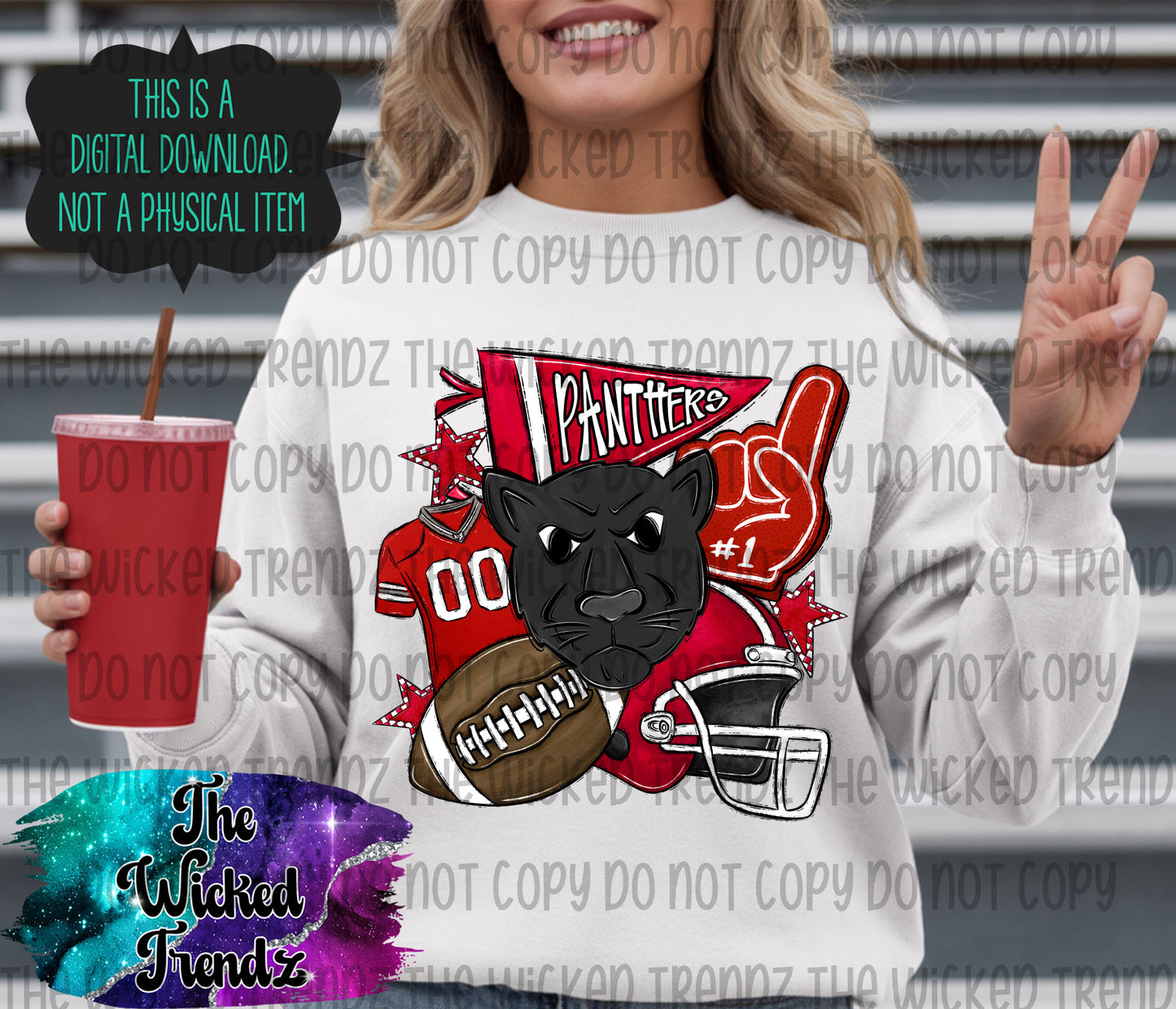 Panthers Red Football Mascot Digital Design