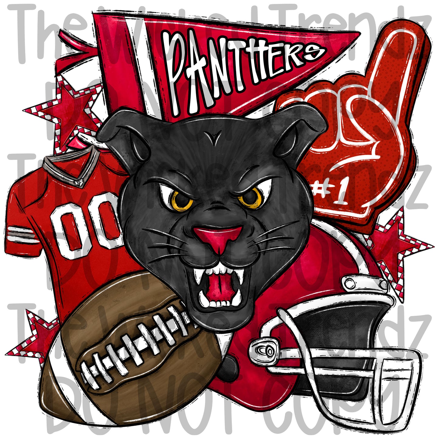 Panthers Red Football Mascot Digital Design