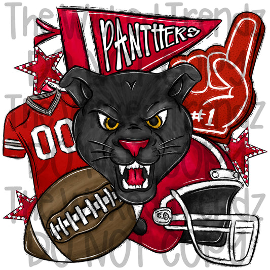 Panthers Red Football Team Mascot Digital Design