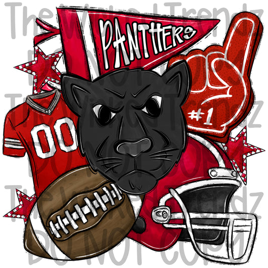 Panthers Red Football Team Mascot Digital Design