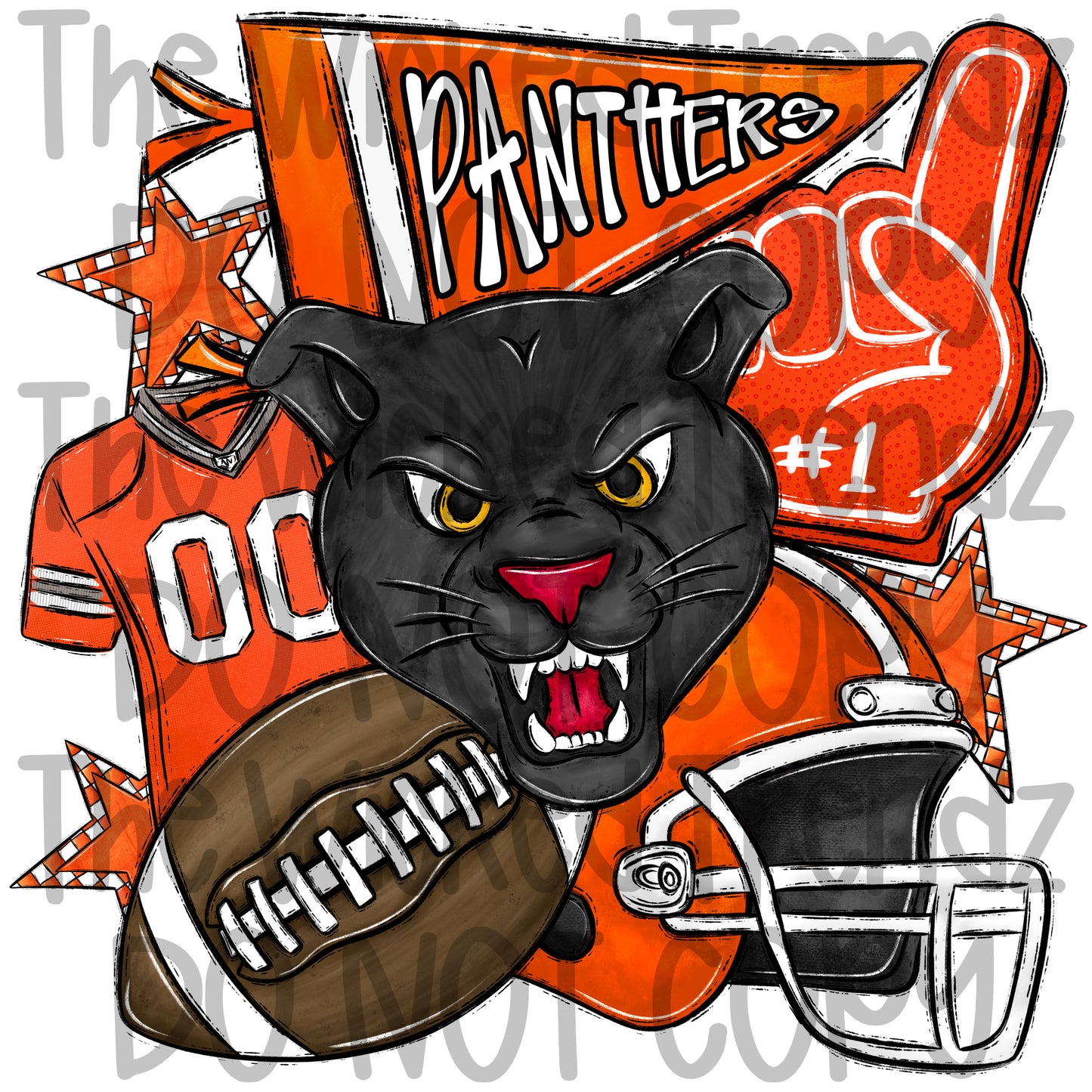 Panthers Orange Football Mascot Digital Design