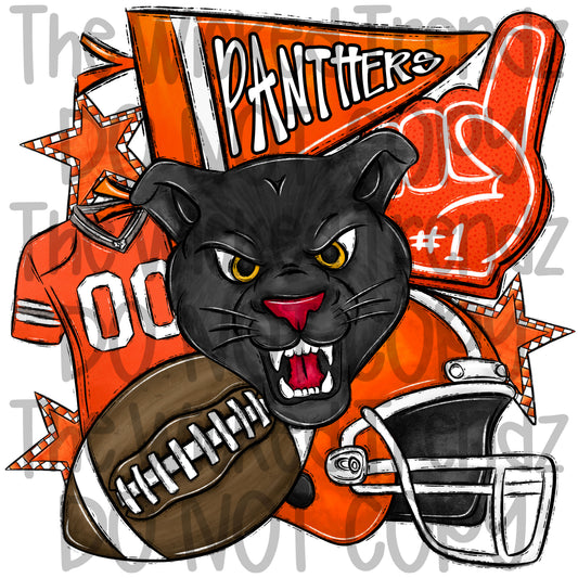Panthers Orange Football Team Mascot Digital Design