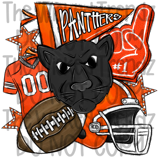 Panthers Orange Football Team Mascot Digital Design