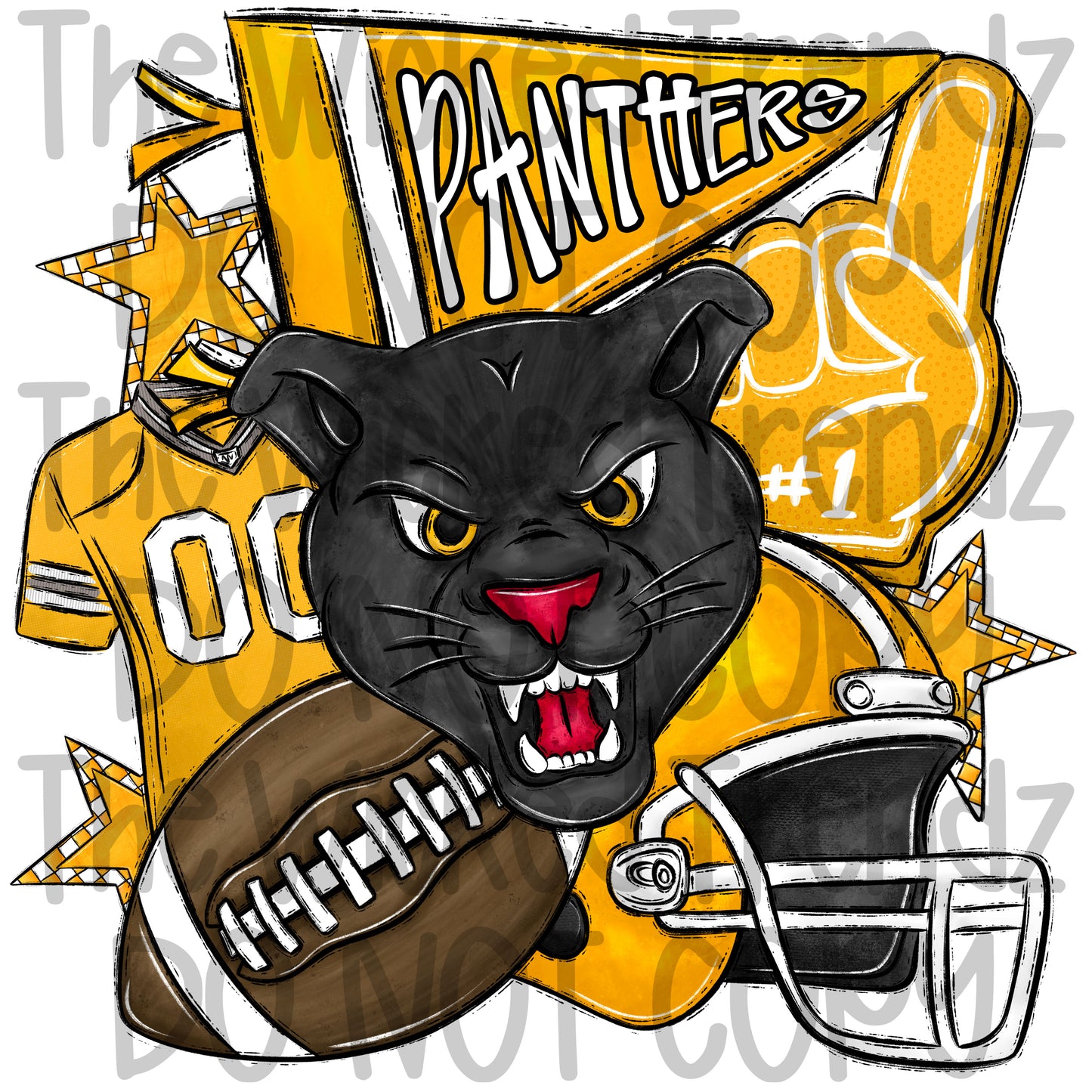 Panthers Yellow Football Mascot Digital Design