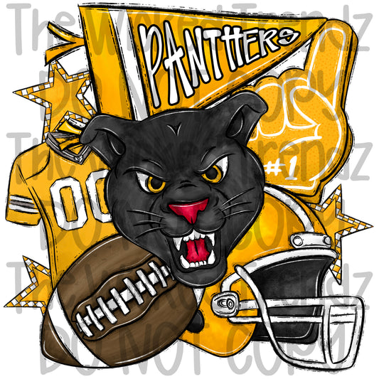 Panthers Yellow Football Team Mascot Digital Design