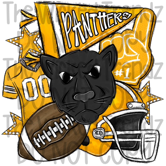 Panthers Yellow Football Team Mascot Digital Design