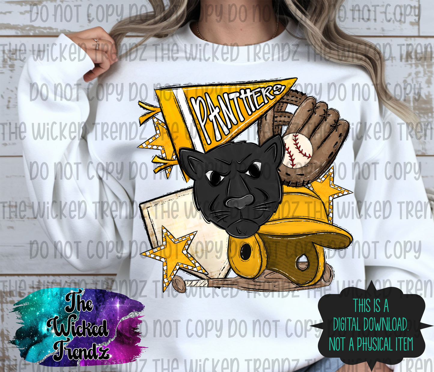 Panthers Yellow Baseball Team Mascot Digital Design
