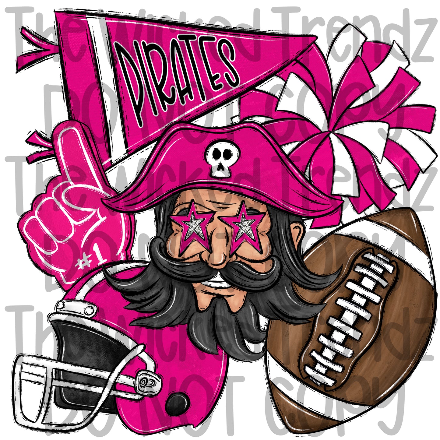 Pirates Pink Out Football Cheer Mascot Digital Design October Awareness