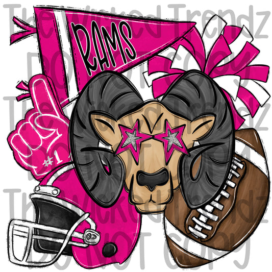Rams Pink Out Football Cheer Team Mascot Digital Design October Awareness