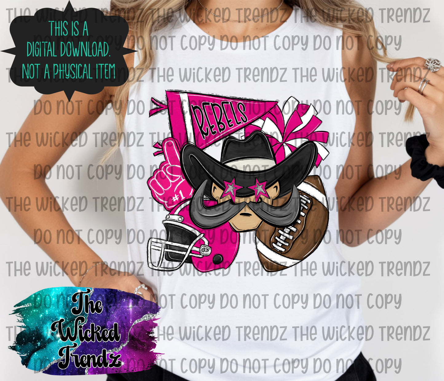 Rebels Pink Out Football Cheer Mascot Digital Design October Awareness
