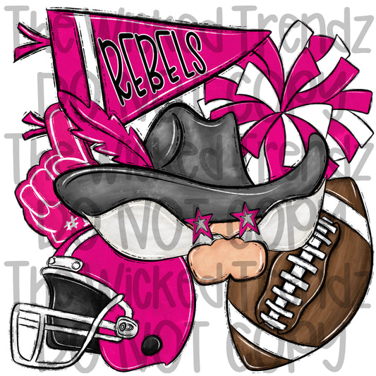 Rebels Pink Out Football Cheer Team Mascot Digital Design October Awareness