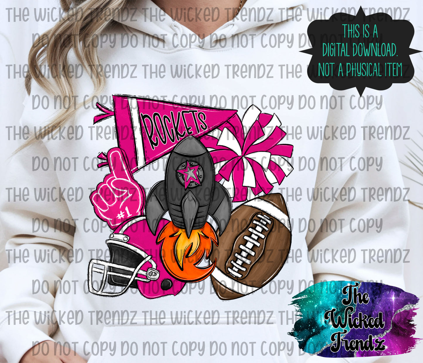 Rockets Pink Out Football Cheer Mascot Digital Design October Awareness