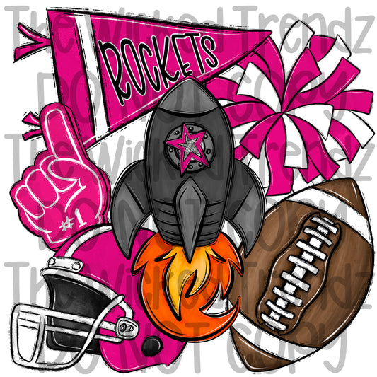 Rockets Pink Out Football Cheer Team Mascot Digital Design October Awareness