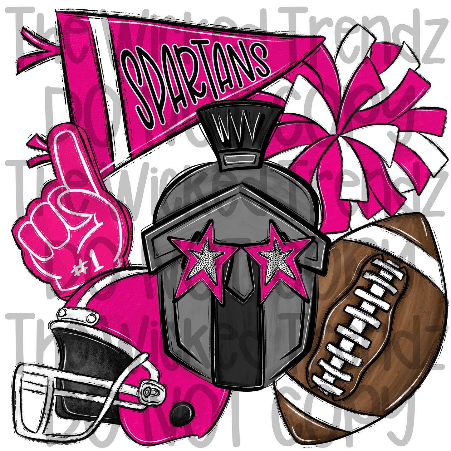 Spartans Pink Out Football Cheer Mascot Digital Design October Awareness