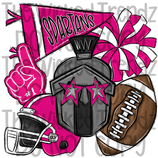 Spartans Pink Out Football Cheer Team Mascot Digital Design October Awareness