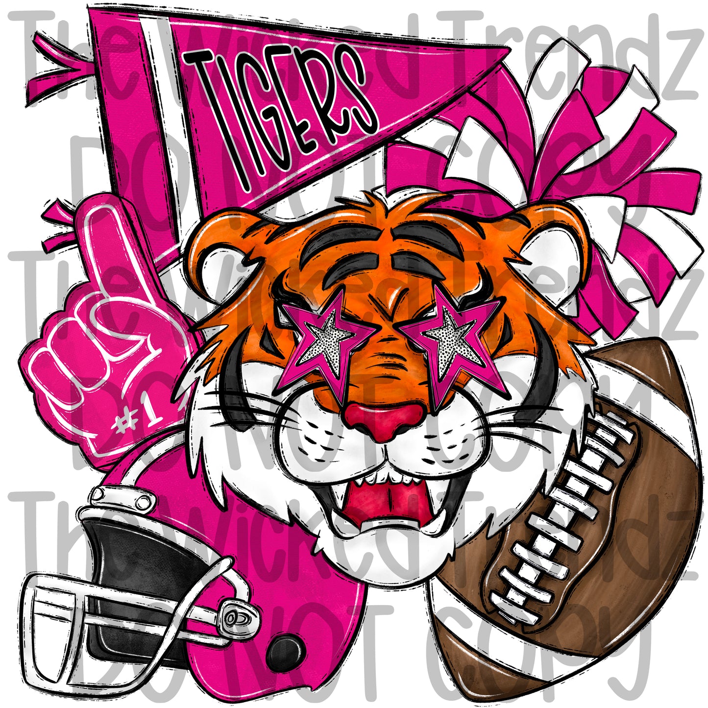 Tigers Pink Out Football Cheer Mascot Digital Design October Awareness