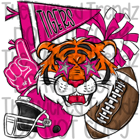 Tigers Pink Out Football Cheer Mascot Digital Design October Awareness