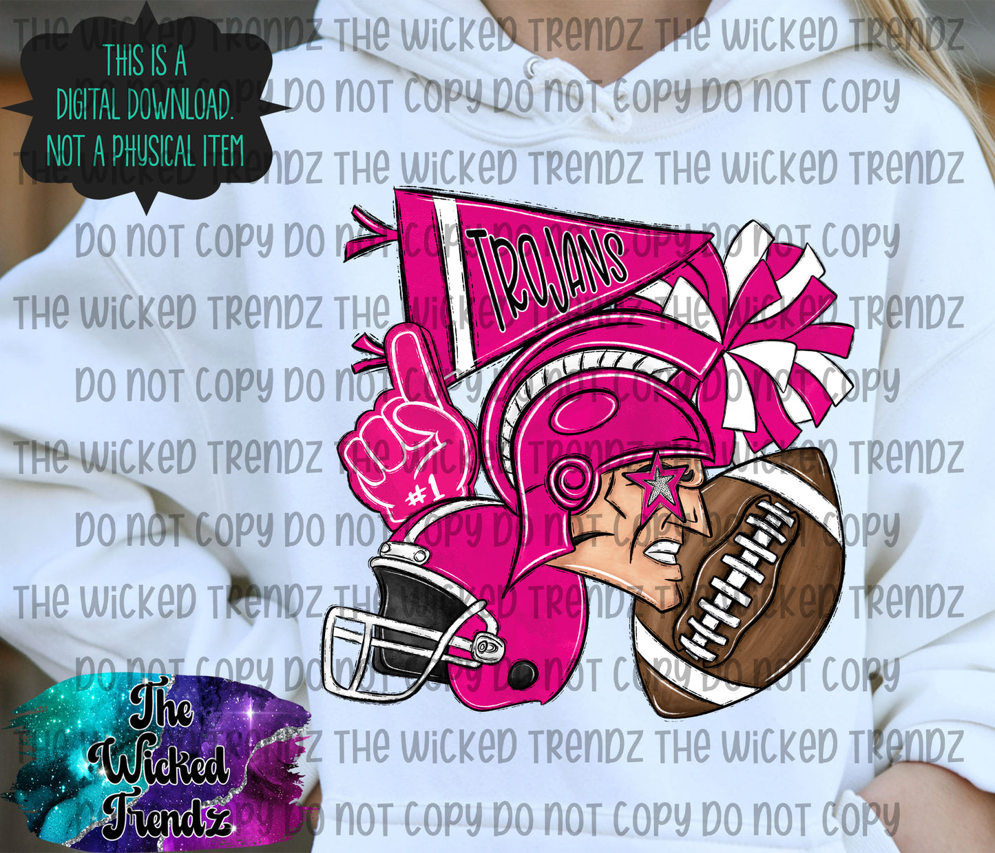 Trojans Pink Out Football Cheer Mascot Digital Design October Awareness