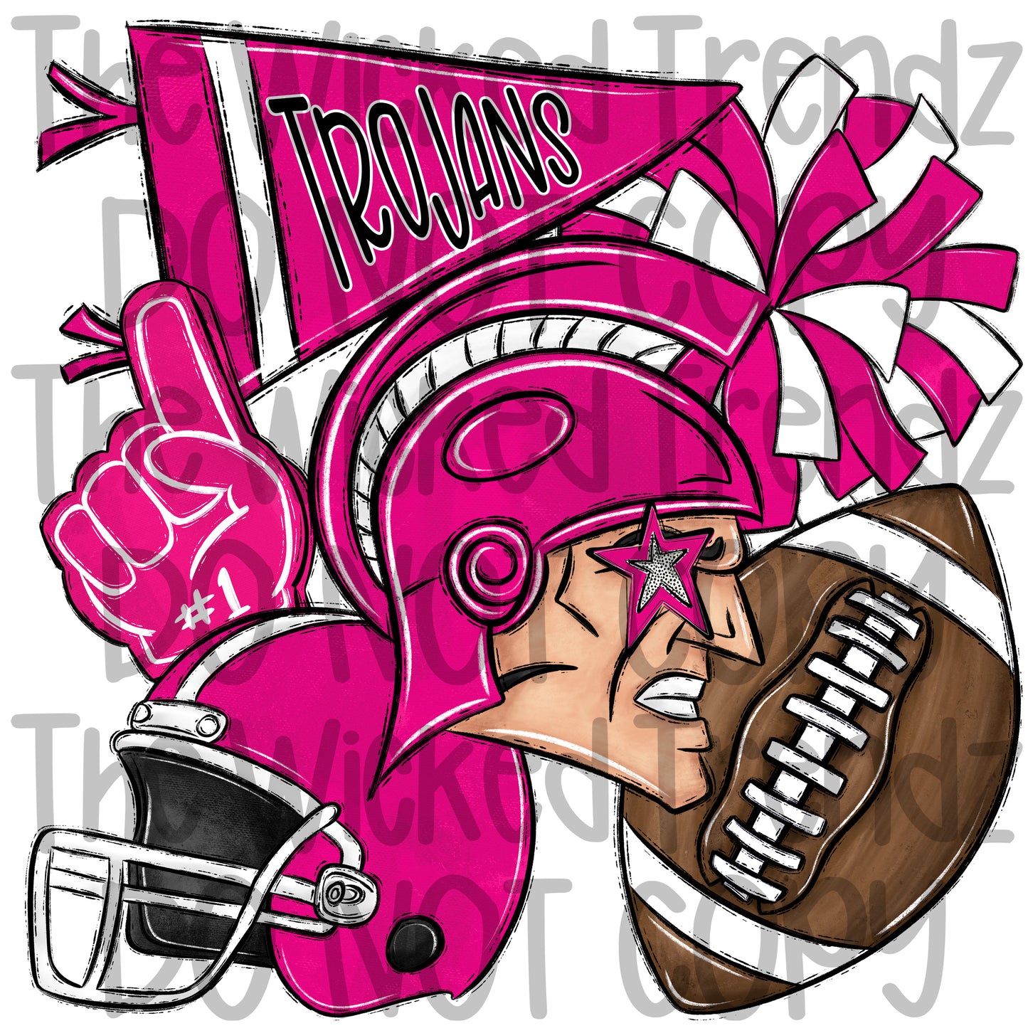 Trojans Pink Out Football Cheer Mascot Digital Design October Awareness