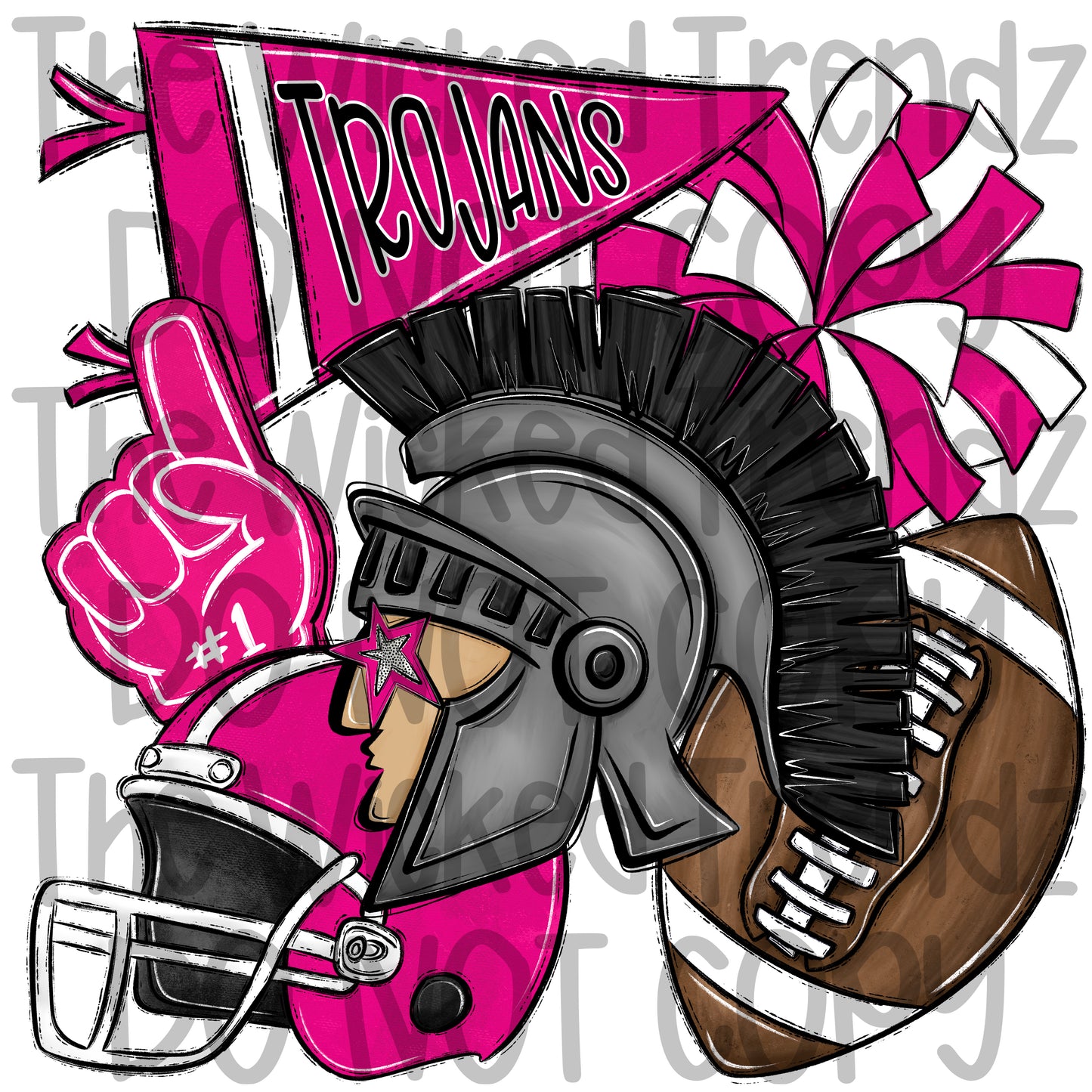 Trojans Pink Out Football Cheer Mascot Digital Design October Awareness