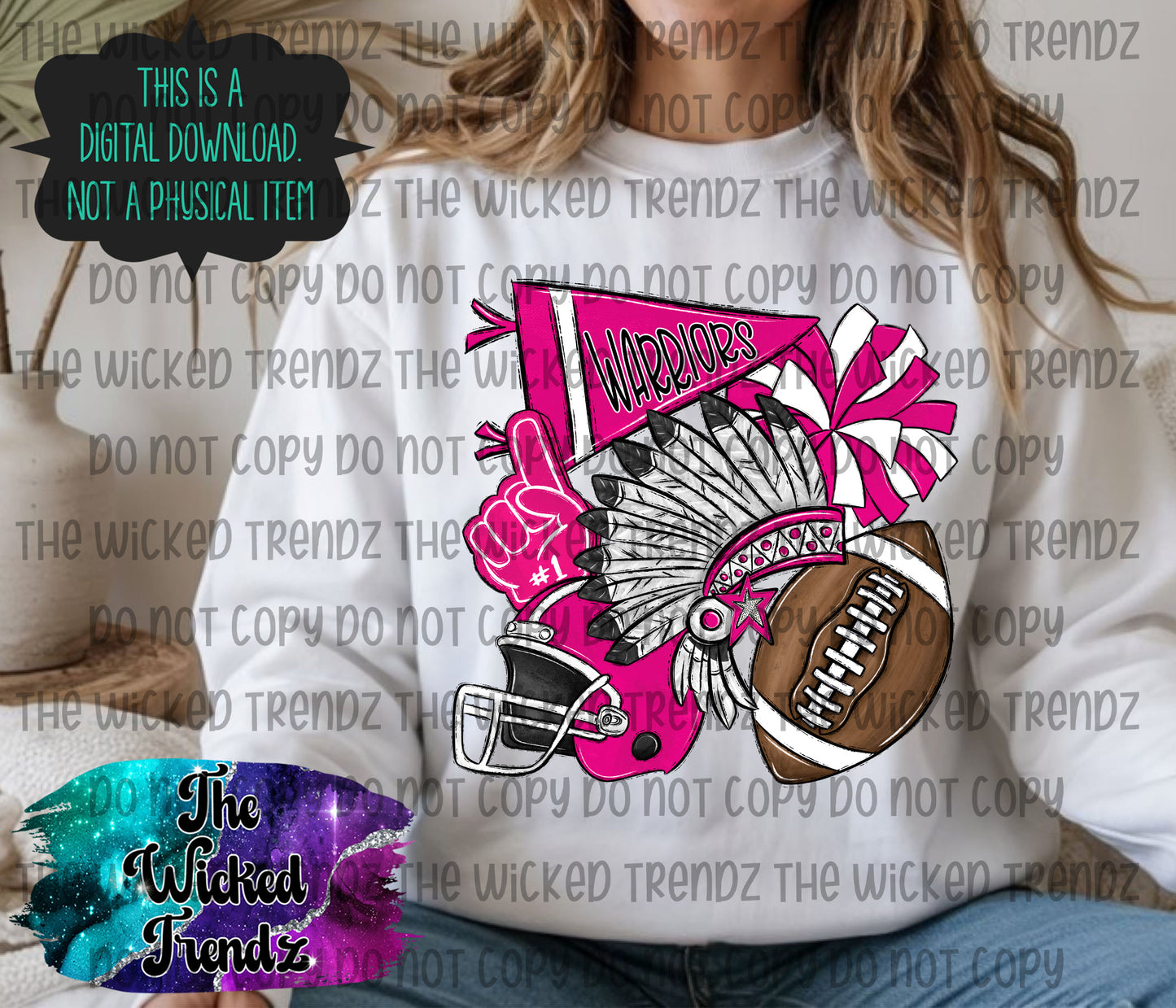 Warriors Pink Out Football Cheer Mascot Digital Design October Awareness