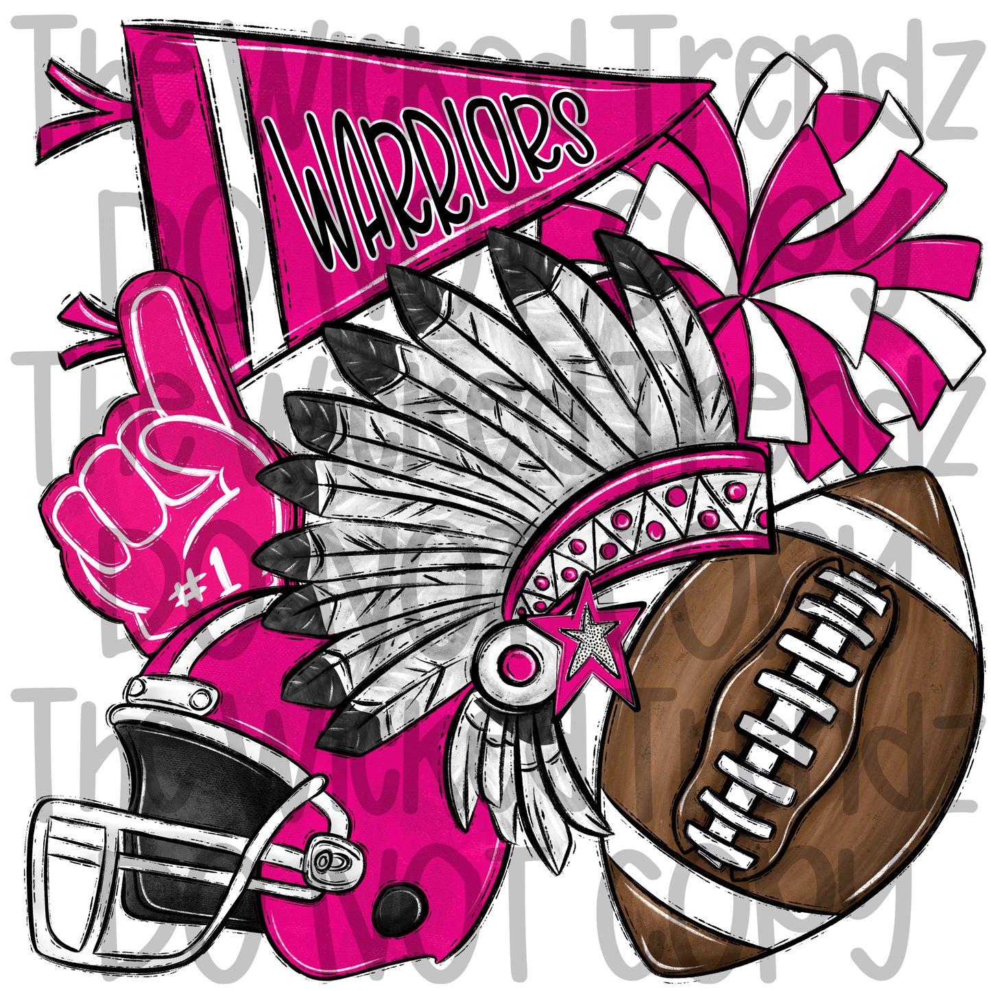 Warriors Pink Out Football Cheer Mascot Digital Design October Awareness
