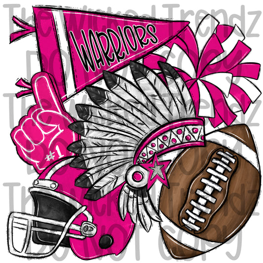 Warriors Pink Out Football Cheer Mascot Digital Design October Awareness
