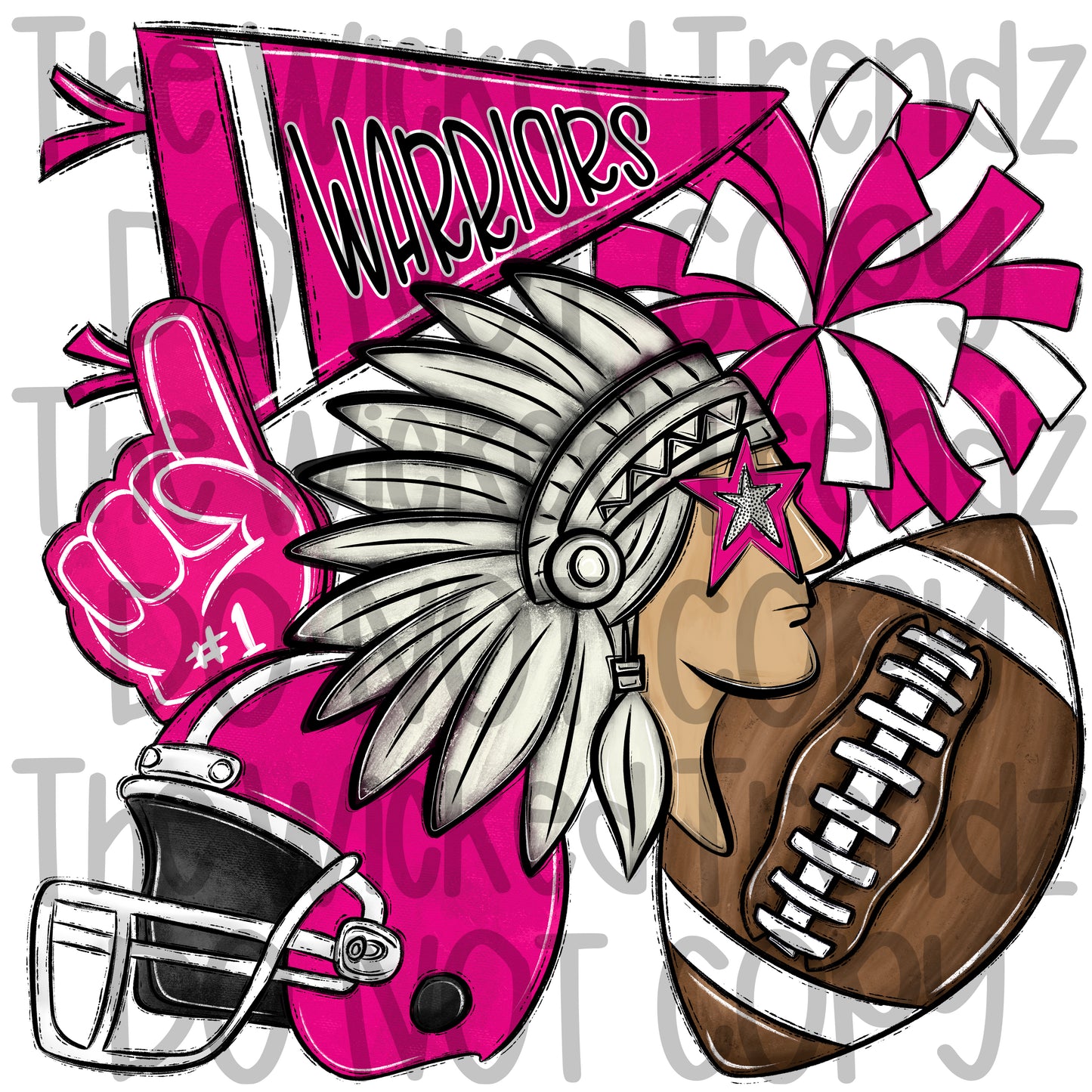 Warriors Pink Out Football Cheer Mascot Digital Design October Awareness