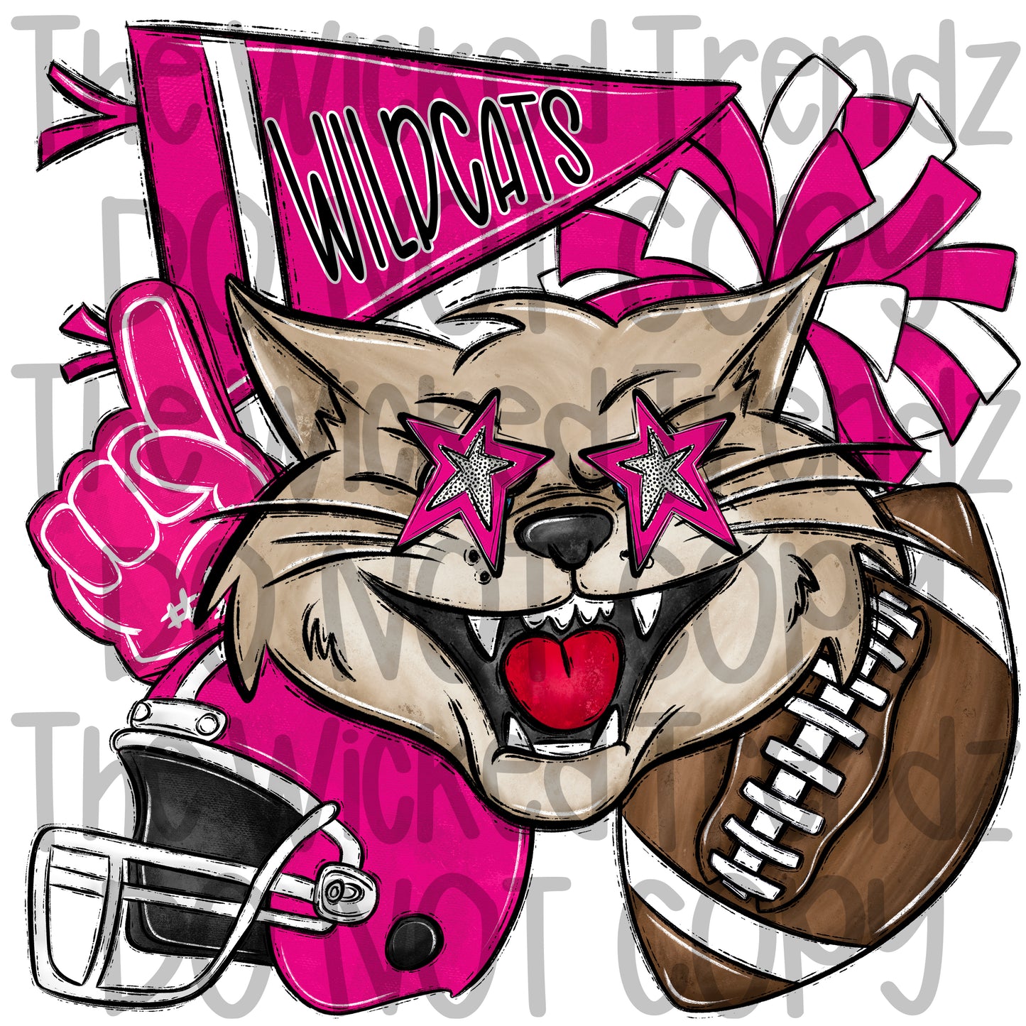 Wildcats Pink Out Football Cheer Mascot Digital Design October Awareness