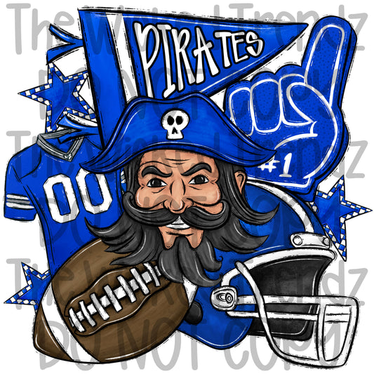 Pirates Blue Football Team Mascot Digital Design